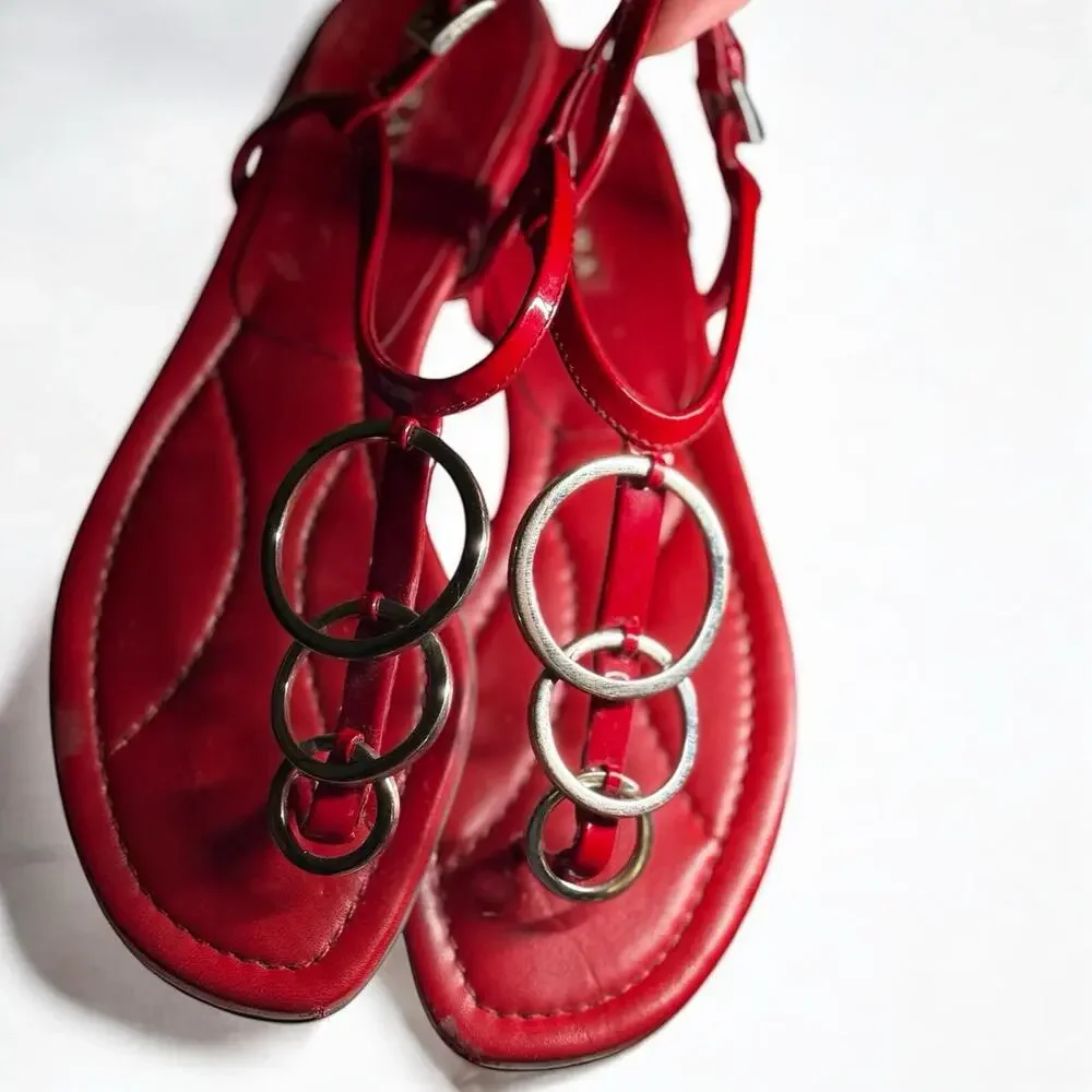 Prada Women’s Flat Sandals Red Slingback Patent Leather Sz 36 US 6 Made In Italy - Picture 7 of 9
